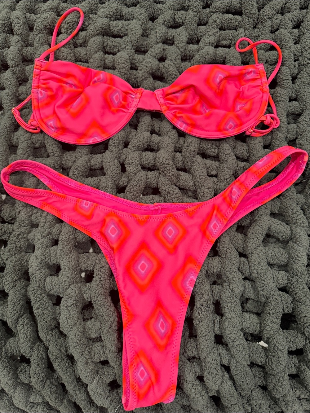 White Fox Neon Pink Diamond-Print Underwire Bikini Set - Women Swim
